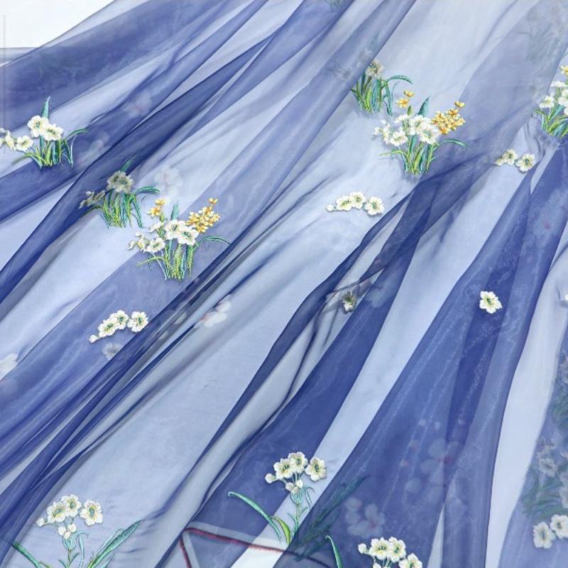 Hanfu Ancient Style Narcissus Embroidered Fabric DIY Sewing Skirt Children's Clothing Ladies Cheongsam Clothing Fabric