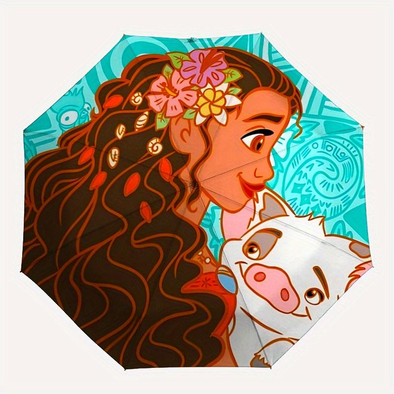 1pc Moana's Adventure: Automatic Opening/Closing Umbrella with Portable Tri-Fold Design, 8-Bone Iron Frame - Perfect Outdoor Gift for Fans,