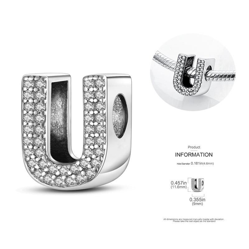 26 A-Z Alphabetperlen Kupfer Liebesbrief-Anhänger Passend für Original 3mm Damenarmband Armreif Cz Zirkonperle DIY Schmuck Geschenk