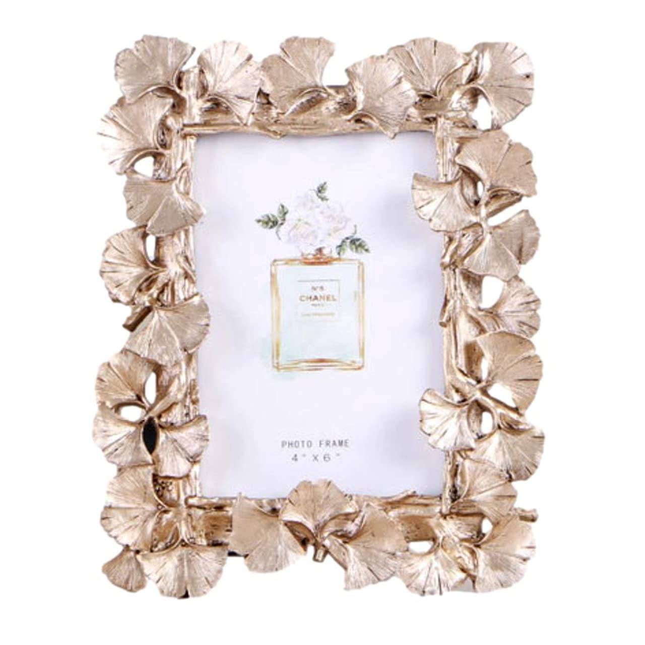 

Queen-b Ginkgo Photo Frame, Nordic Style, Picture Frame, Stylish and Cute Tabletop Ginkgo Design, Interior Decoration (Rectangular/Gold)