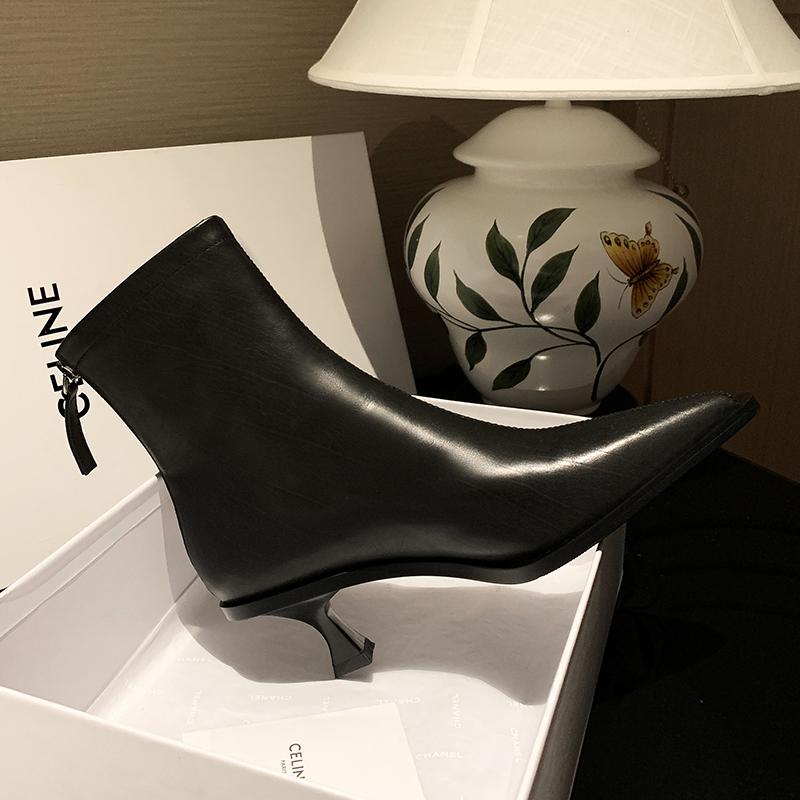 Fashion 2025 Fashion Women Shoes Ankle Boots Sexy Autumn Winter Pointed Toe High Heels Genuine Leather Casual Black Shoes Size 34-40