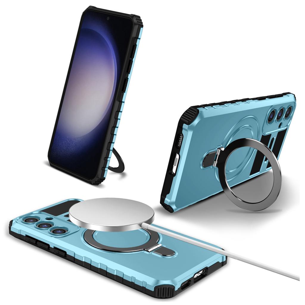 For Samsung Galaxy S23 FE PC+TPU Case Shockproof Kickstand Phone Cover Compatible with MagSafe