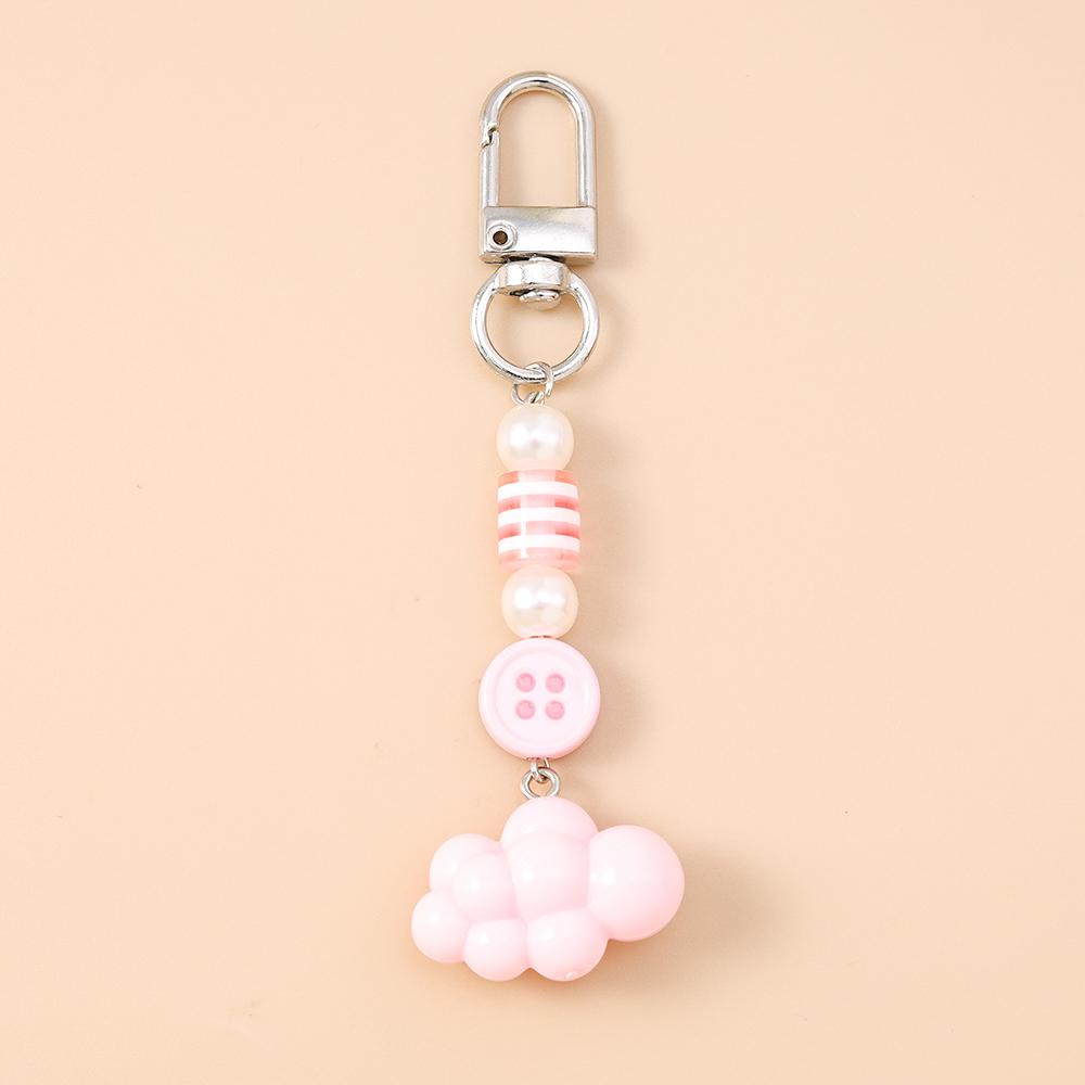 Pretty 3D Cloud Keychain Beads Pearl Key Ring Pendants for Women Girls Handbag Decor DIY Handmade Key Chain Gift