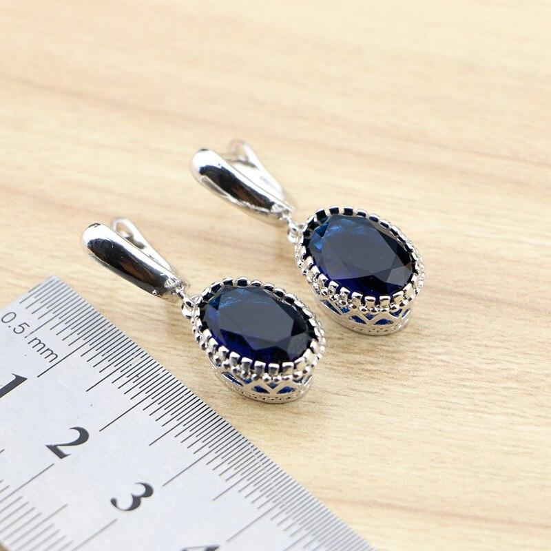 Silver 925 Jewelry Blue Cubic Zirconia Drop Dangle Earrings For Women Free Gifts Box