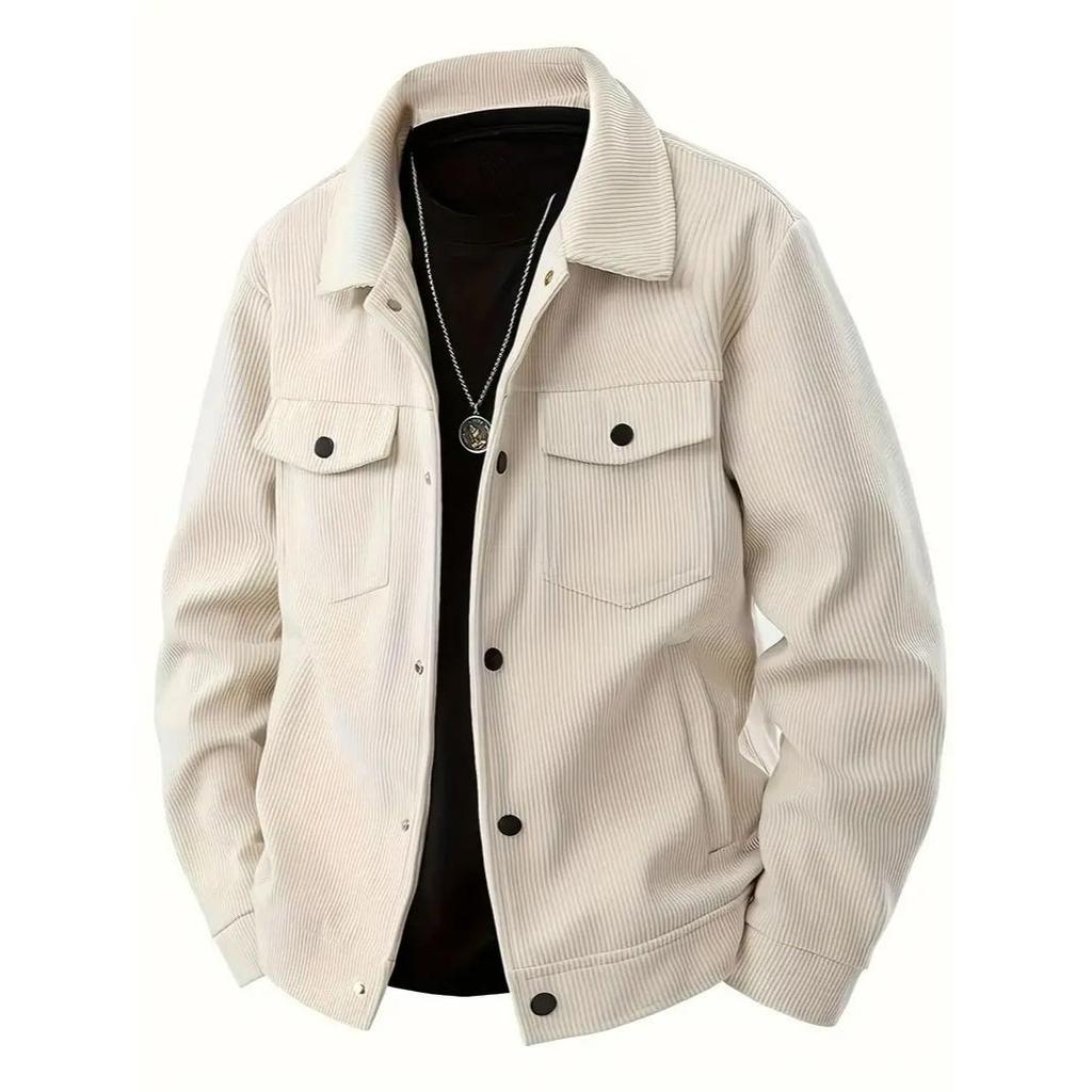 Cord Single-Breasted Lässige Sport Trend Tasche Jacke Herren Revers Langarm Hemd