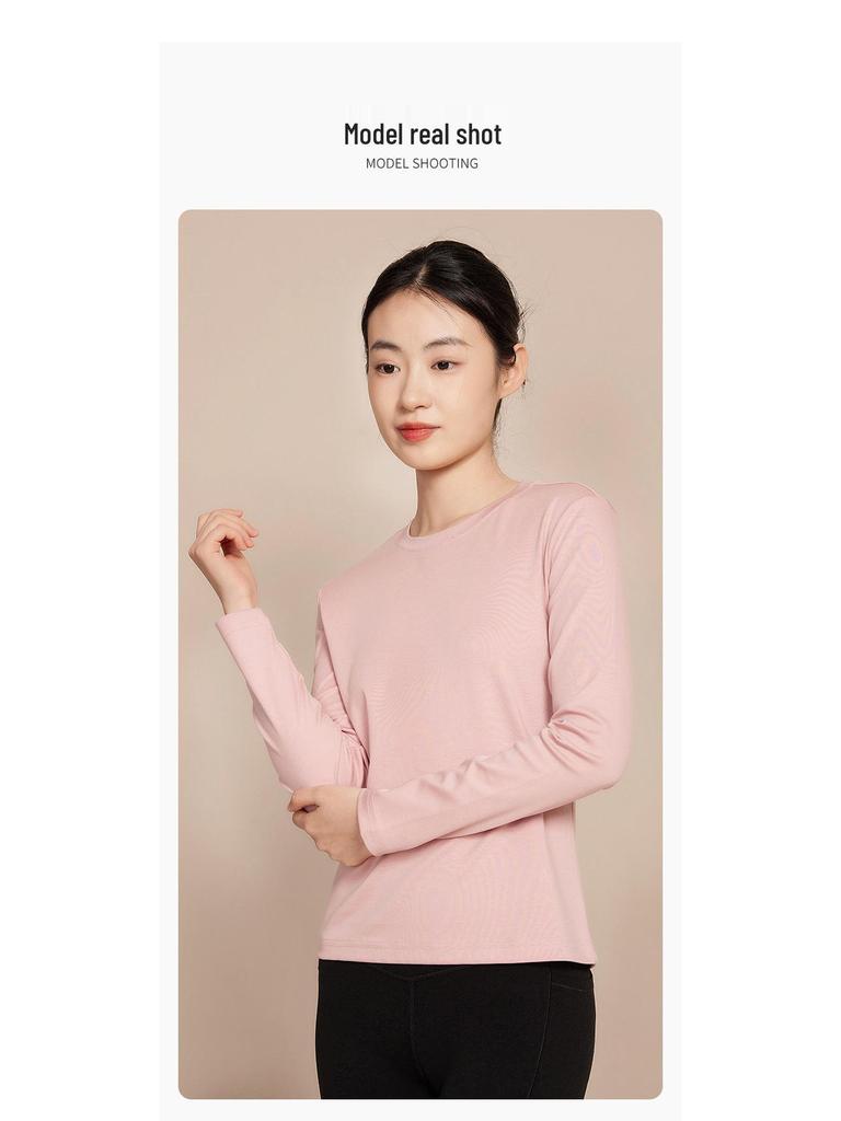 220g Women's Long-Sleeve Heavyweight White T-Shirt, Round Neck, Xinjiang Cotton