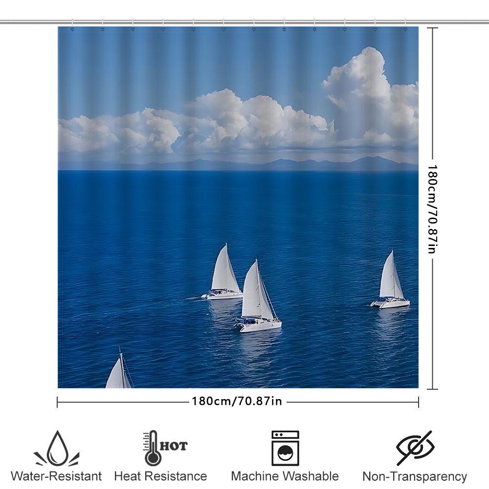 Vibrant Blue Sailboat Waterproof Shower Curtain Coastal Bathroom Decor Relaxing Nautical Theme  Thickened Eco Fabric Easy-Clean