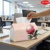 2D Flat, 1pc Tissue Box, Printed On Both Sides, Tissue Box with Checkered Lid Protea Flower Illustration On Light Background Design, Durable Fabric Mu