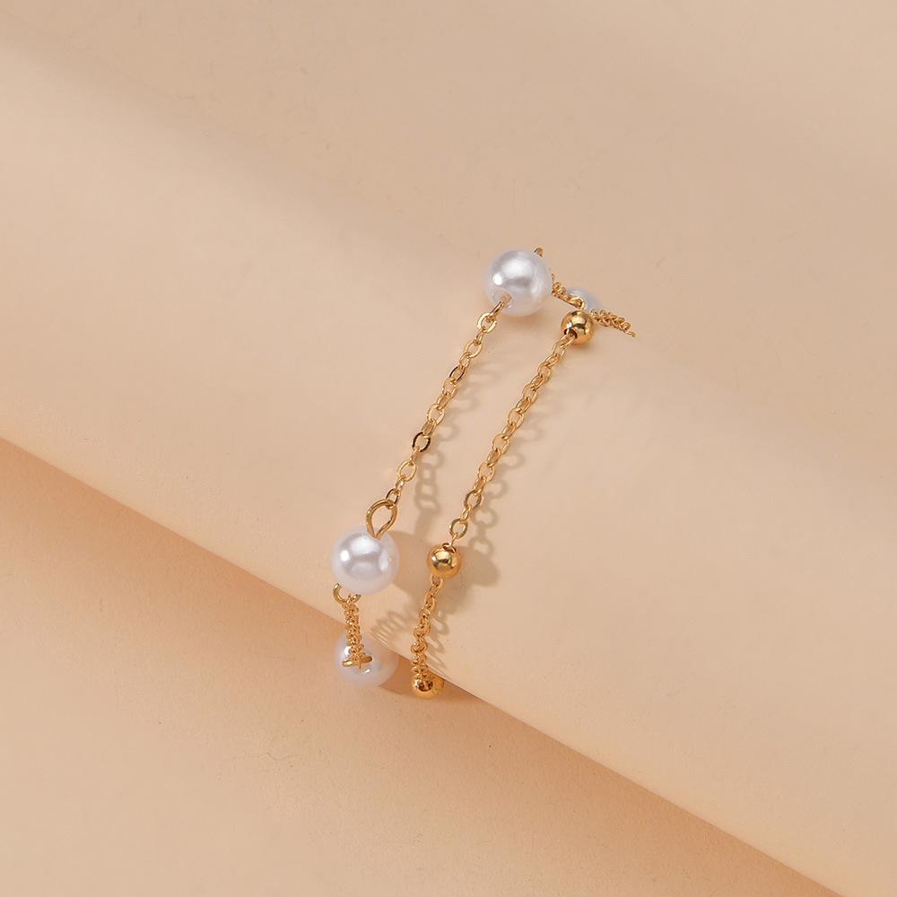 Women's anklet, simple personality, summer beach seaside vacation pearl anklet 2-piece set