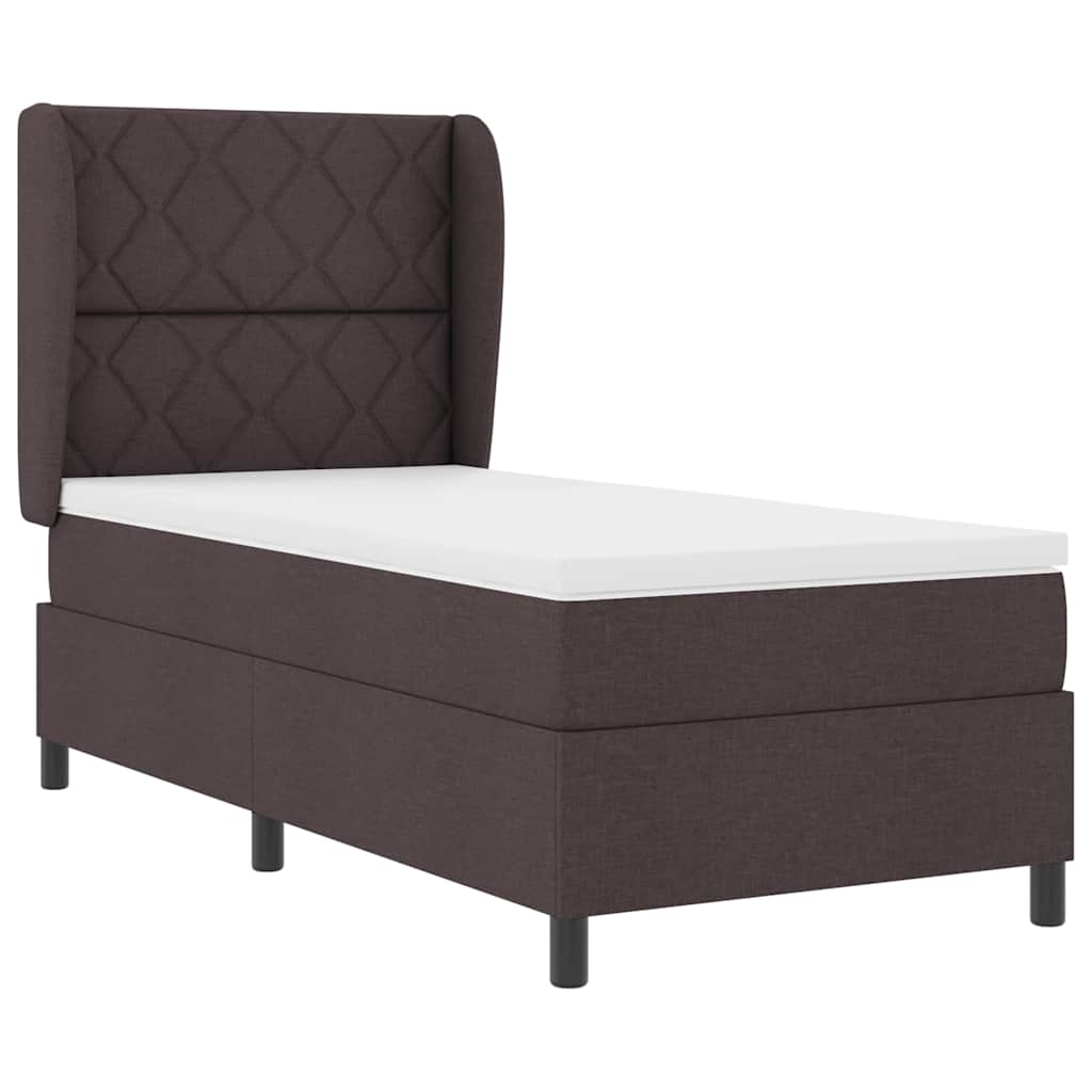 Boxspring Bed with Headboard Dark Brown 90 x 200 cm Fabric