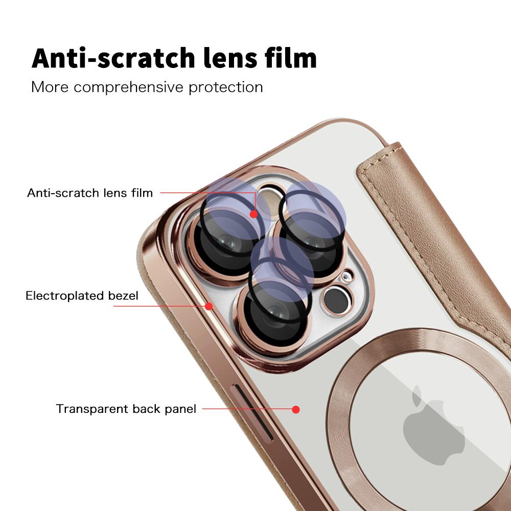 Per serie iPhone 11 12 13 14 15 16. Custodia in pelle business magnetica Gold Shield - Compatibile con MagSafe, con scomparti per carte con blocco RFID e protezione per l'obiettivo