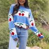 Cherry Jacquard Knit Sweater - Round Neck, Long Sleeve, European & American Style, Loose Fit, 2024 Fashion Trend