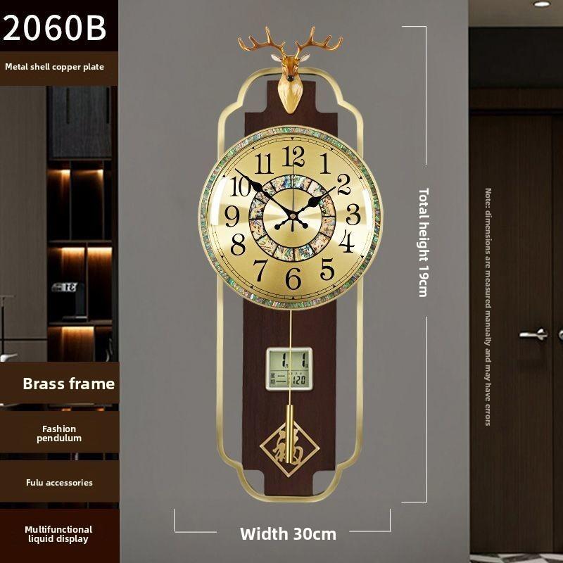 Wall Clock New Chinese Brass Living Room Home Solid Wood Luxury Chinese Style Silent High-end Watches Home Decoration