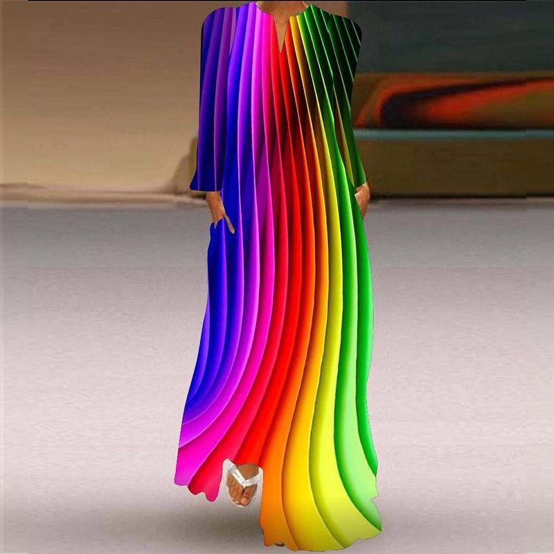 Long Sleeve Dress Classical Beauty Pattern Print Dress Stage Show Performance Wear Travel Photography Clothes