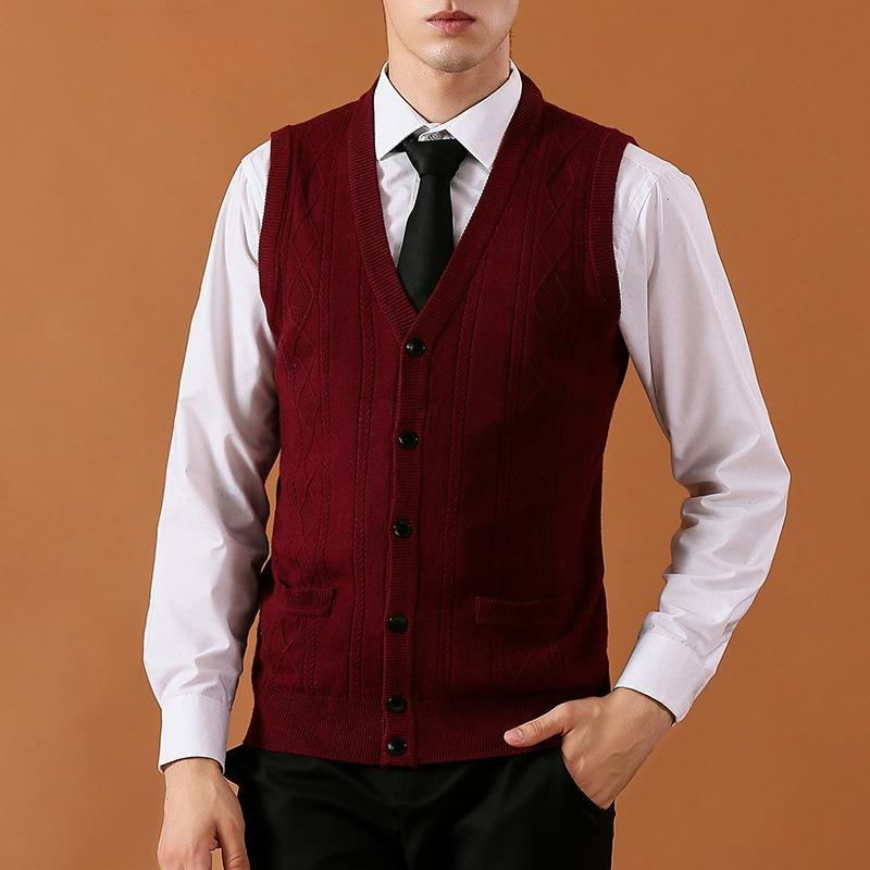 Herbst- und Winterweste Herren V-Ausschnitt Knopf Strickjacke Gestrickte Weste Einfarbig Pullover Herrenweste Strickjacke