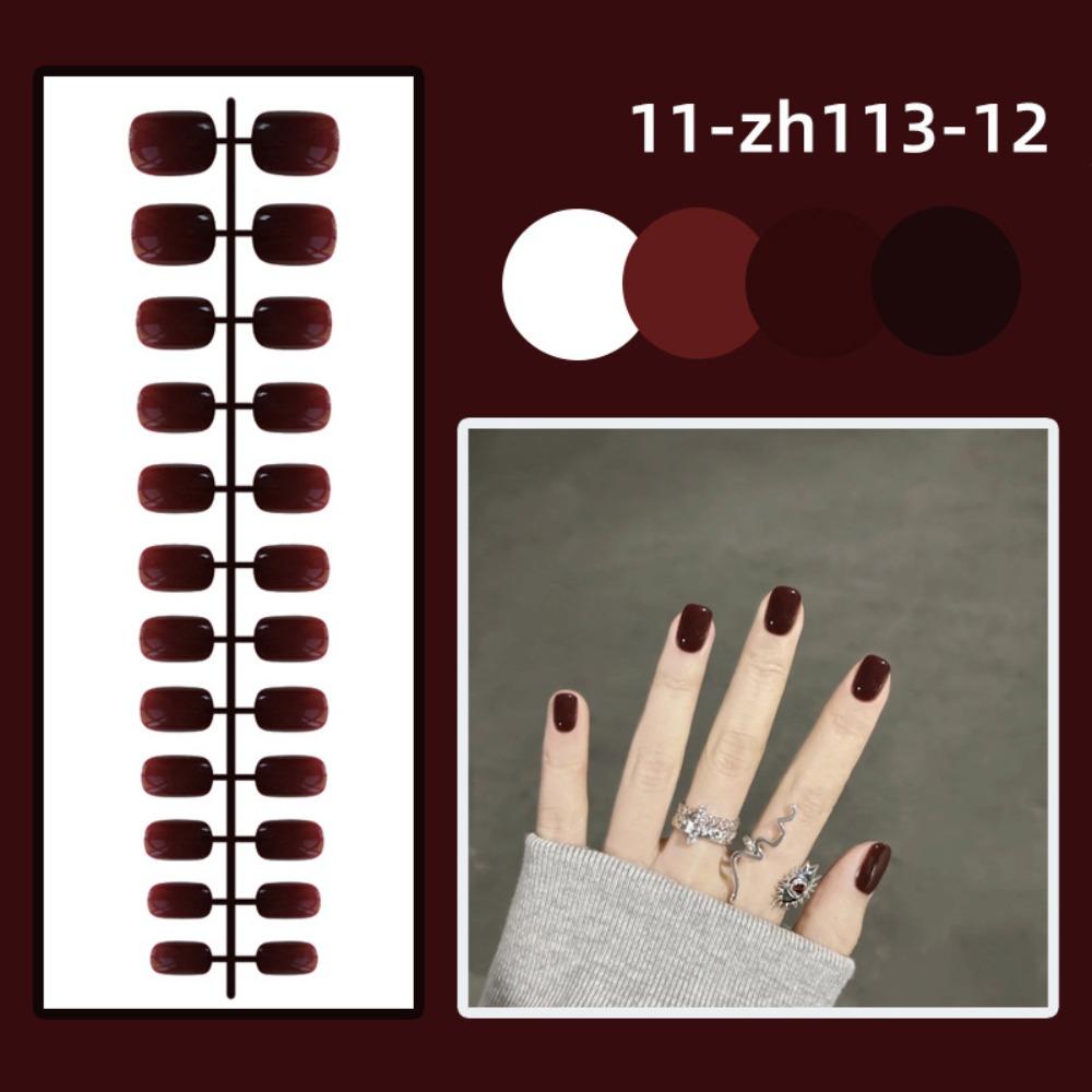 24Pcs Full Cover Cor Sólida Unhas Postiças Mini Press-on Unhas Curtas Cabeça Quadrada Unhas Postiças Mulheres