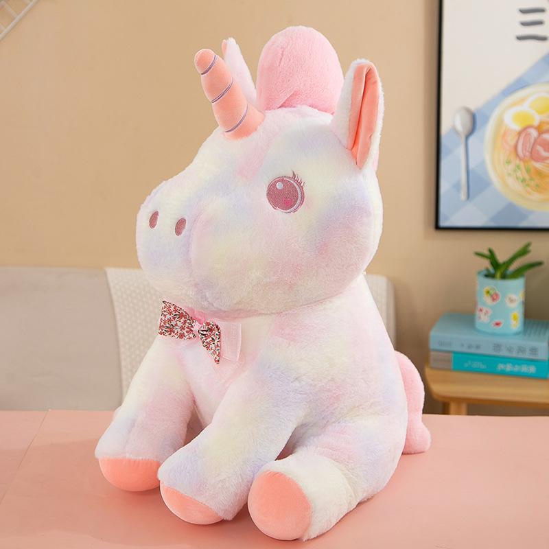 Colorful Unicorn Plush Toy Tie-dye Pony Doll Fantasy Color Sleeping with Pillow Children's Birthday Gift Rag Doll