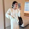 Womens Gray Knit Two-Piece Set Lazy Chic Long Sleeve Top Midi Skirt Winter Soft Warm Outfit