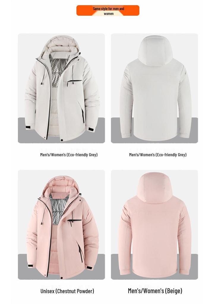 Unisex Graphene Hooded Jacket: Casual, Warm, and Ideal for Mountaineering.