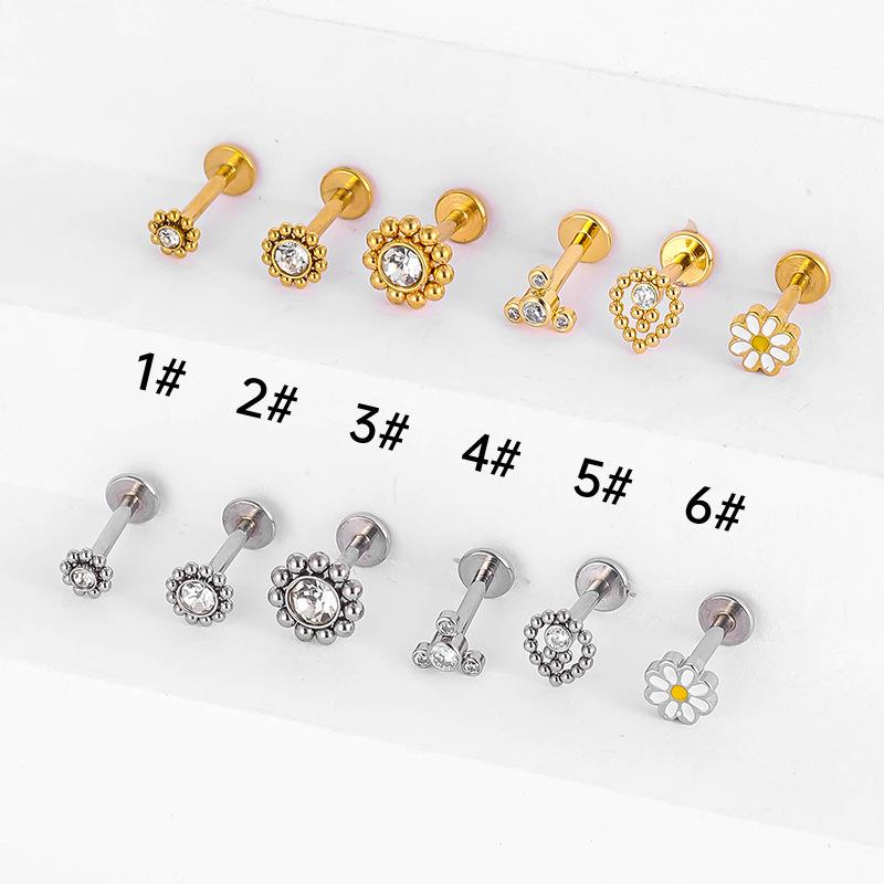 316L Stainless Steel Cross Lip Stud with Zirconia Bead - Internal Thread Cartilage Piercing Jewelry