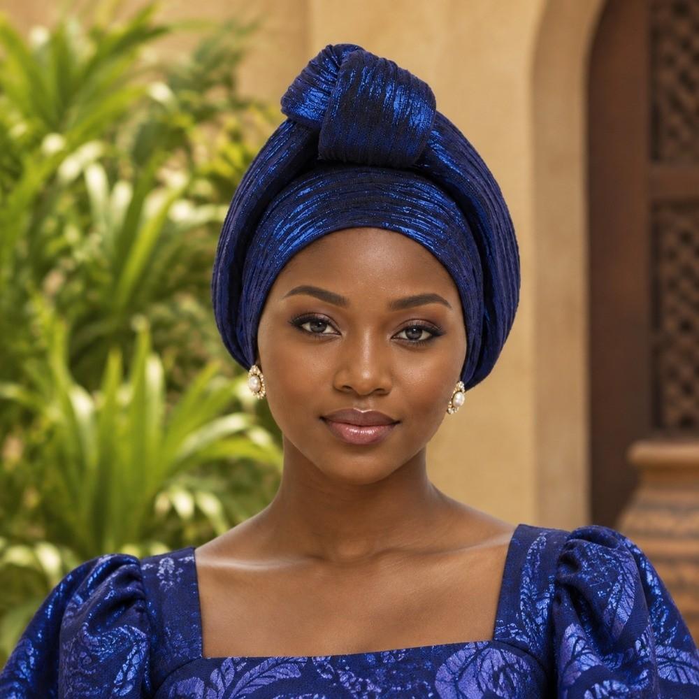 Polyester African Gele Headwrap Front Knot Elegant Headpiece Chic Nigerian Yoruba Turban Party