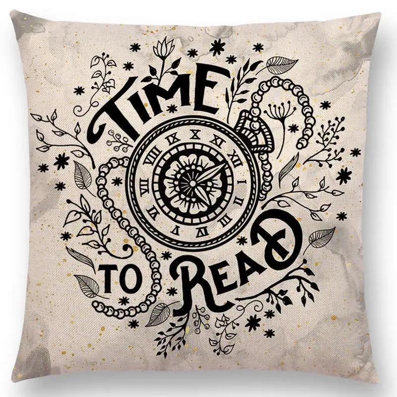Tea Reading Books Pillow Case Home Decor Linen/cotton Cushion Cover Designer Pillow Cover for Sofa Bedroom Housse De Coussin