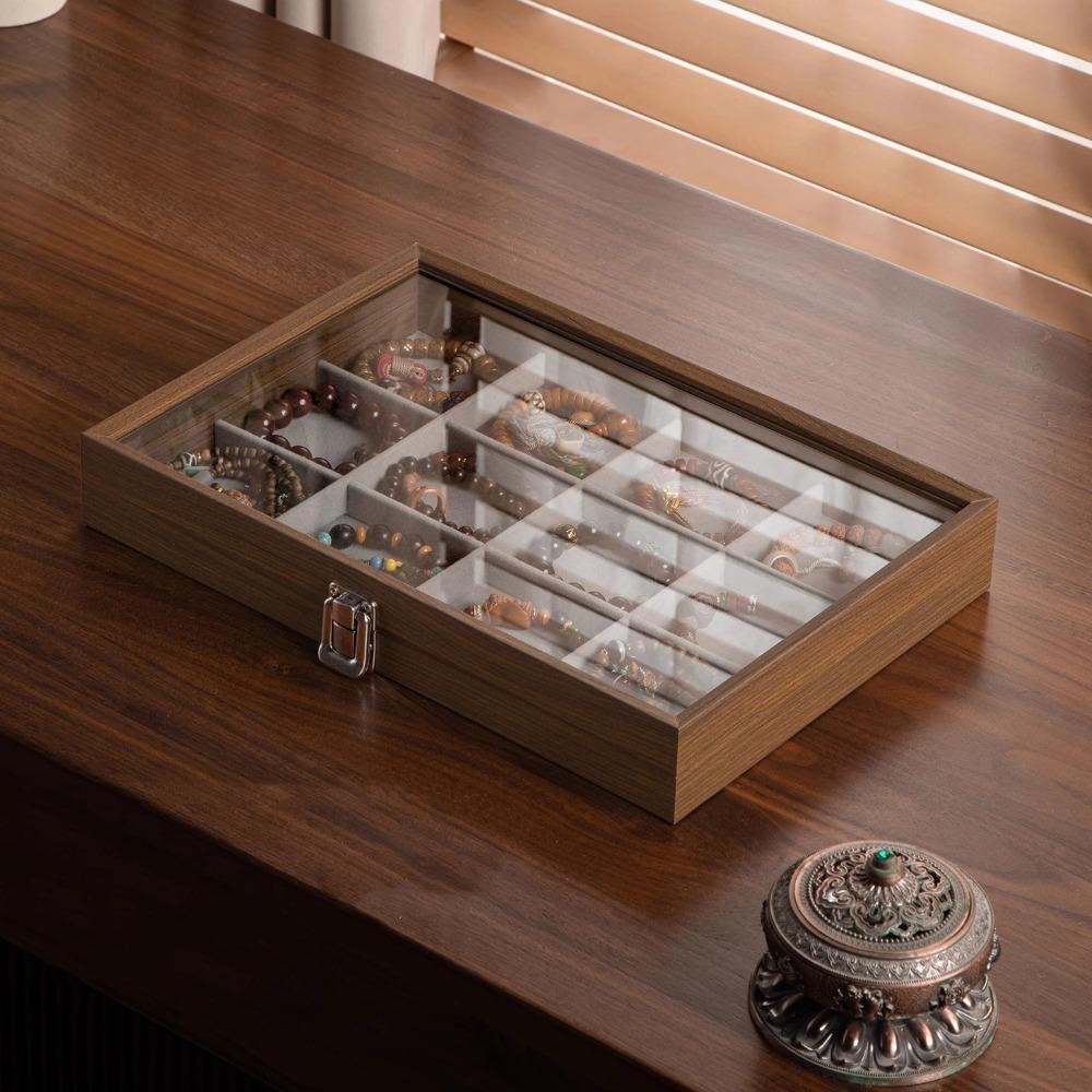 Dust-proof Wooden Jewelry Tray Velvet Jewelry Holder Case Jewelry Storage Box  Jewelry Storage