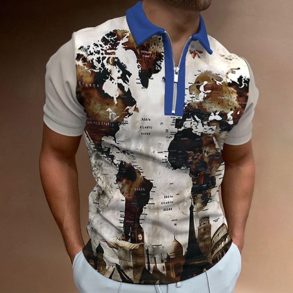 Herren Sommer Retro Muster Kurzarm Poloshirt, Lässiges Tägliches Baumwoll Poloshirt, Heißes Mode Streetwear Oberteil