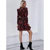 Elegant Women Floral Dress Autumn Long Sleeve High Waist Slim Dresses Female Office Commuter Comfortable Wear Daily Casual Gown