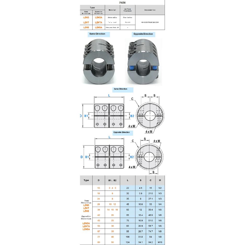 MIT Steel Couplings,Separate Type Bolt Fixed Coupler,High Torque Connector,Extended Clutch, Servo Clamp Shaft Joint Dia6/8/10/12