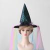 Halloween Witch Hat with Mesh, Rose, Feather, Pumpkin, and Star Design