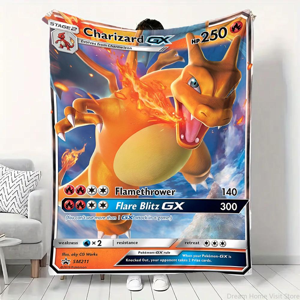 Pokemon Cartoon Kaart Pikachu Flanellen Deken Figuren Huis Bank Lunchpauze Dekens Kinderen Student Deken Slaaphoes Kinderen Cadeau