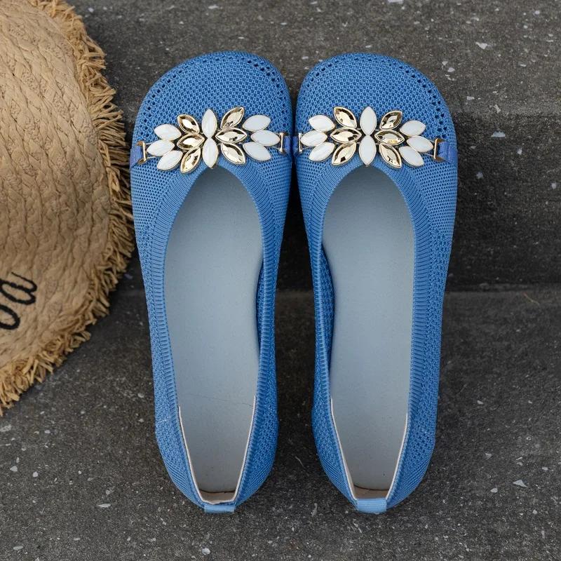 Fashion Women's Breathable Mesh Flat Shoes Plus Size Flowers Shallow Light Slip on Casual Shoes for Women Outdoor Women's Walking Shoes
