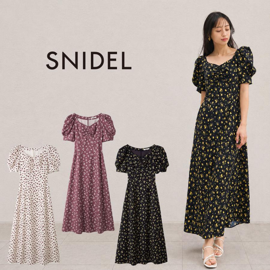 SNIDEL Sustainable Fruit Print Dress swfo262015 Women s Long Dress Flare Silhouette Puff Sleeve Short Sleeve Girls Night Out SNIDEL