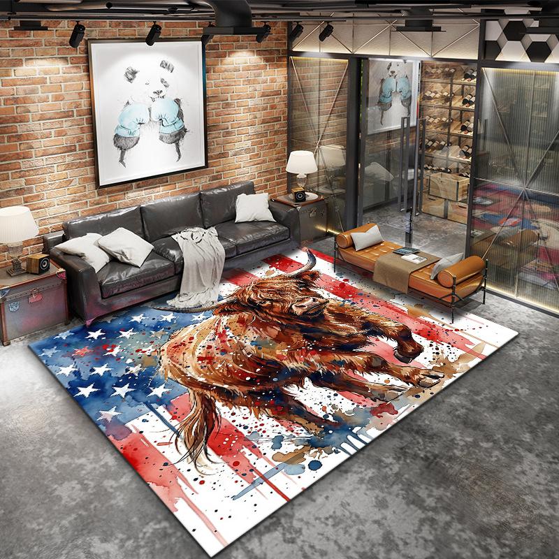American Flag Animals Pattern Square Carpet,Area Rug,Carpet Rug for Living Room Bedroom Sofa Playroom Decor,Non-slip Floor Mat,Holiday Birthday Gifts