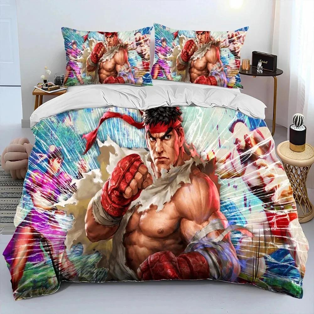 Street Fighter Retro Game Gamer Comforter Bedding Set,Duvet Cover Bed Set Quilt Cover Pillowcase,king Queen Size Bedding Set Boy