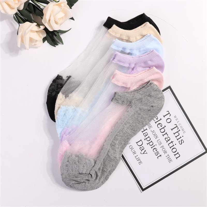 Women Transparent Silk Anckle Socks Lace Short Tube Summer Socks Women's Sheer Socks Silky Lace Ankle Stockings