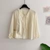 Honey J V Neck Ribbon Shirring Pintuck Lace Blouse 3color