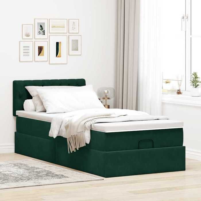 Maison Exclusive - Lit ottoman avec matelas et LED Vert foncé 90x200cm velours