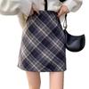 Women's High-Waist Plaid Wool A-Line Midi Skirt for Autumn/Winter