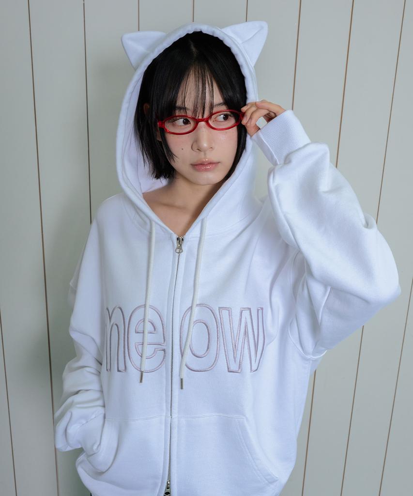 Itzavibe Meow Cat Ear Hoodie Zip Up - White