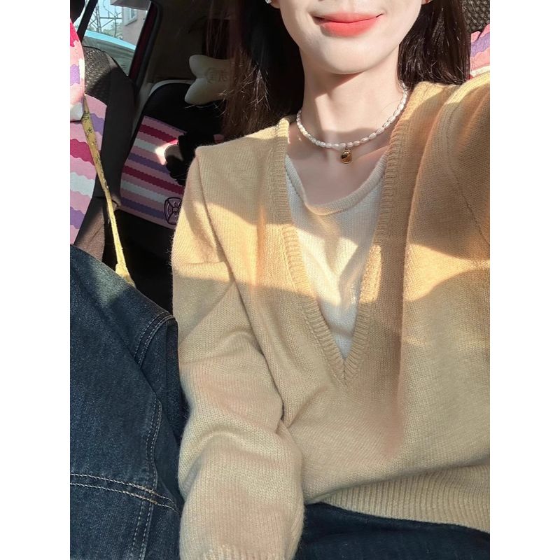 

Lazy Yellow Collar Sweater Stylish Niche Style Fake Two-Piece Yellow 2XL