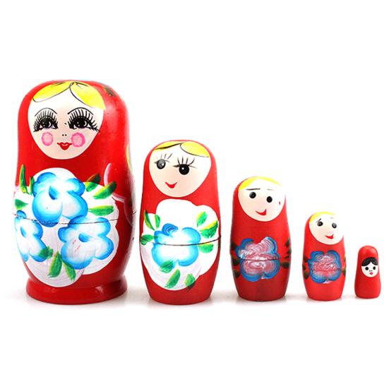 5Pcs Novelty Cartoon Girl Russian Wooden Nesting Dolls Hand Painted Matryoshka