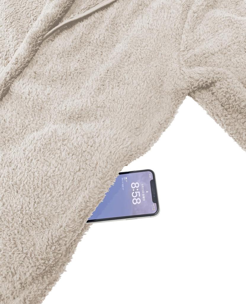 TRADE ONE Fluffy Wearable Blanket, Loungewear, Outerwear, Cold Weather Gear, One Size Fits All, Unisex, Pockets, Front Opening, Beige, 80007