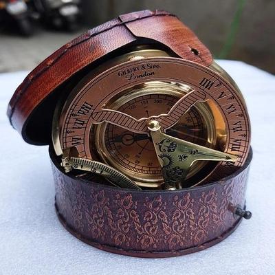 Brújula de Reloj de Sol de Latón Estuche de Cuero Hecho a Mano, Brújula de Regalo Náutico