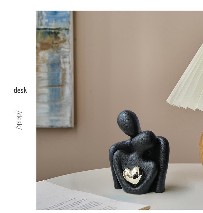 Nordic Luxury Mini Ceramic Heart Couple Ornament for Home Decor
