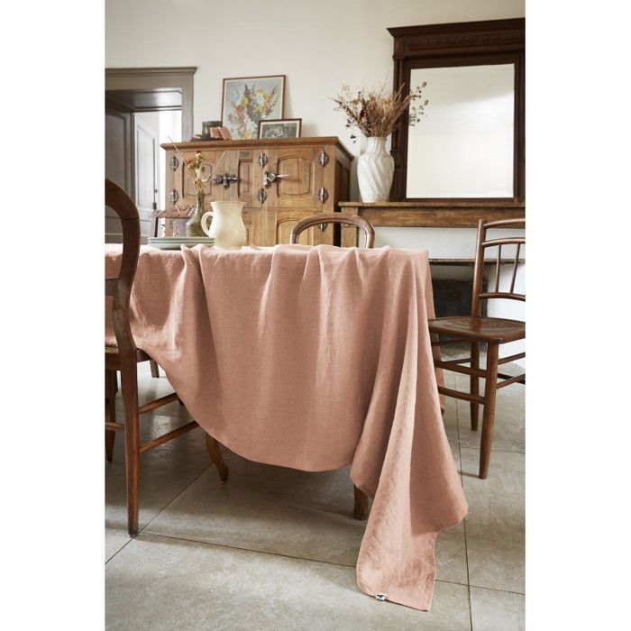 Nappe de table "Soline" 170 x 350 cm Lin lavé - Vieux Rose