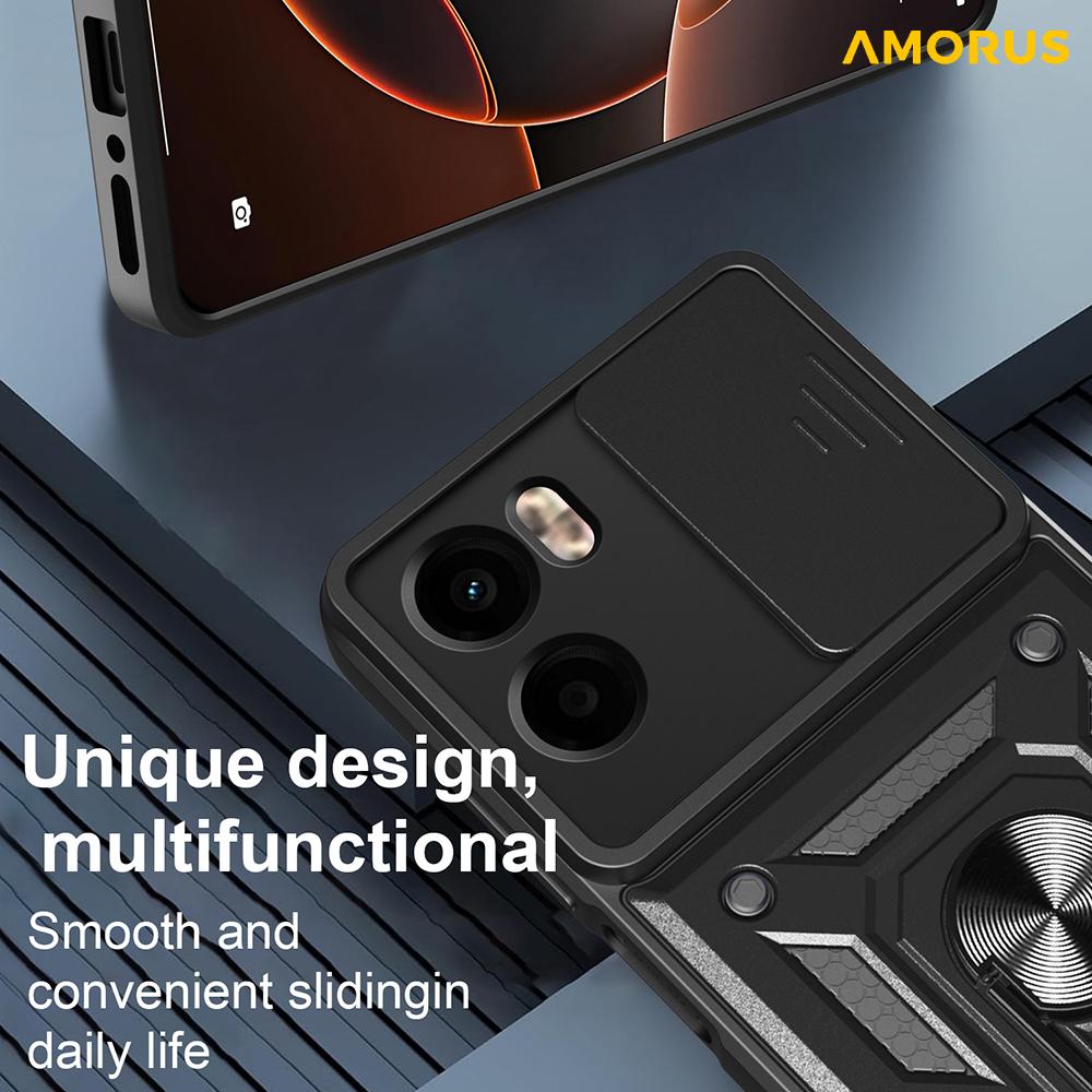 AMORUS For Motorola Moto G05 4G Case Kickstand PC+TPU Phone Cover with Camera Lens Slider