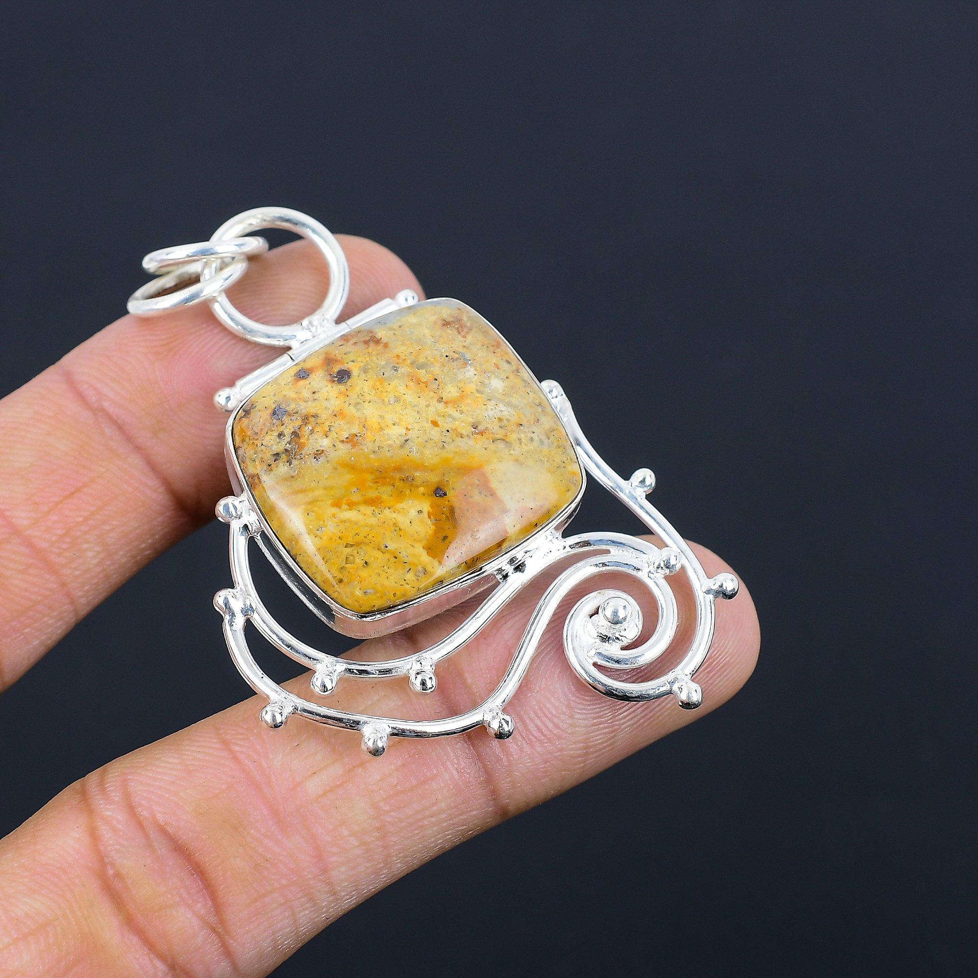 Picture Jasper Gemstone Sterling Silver Mother Engagement Bezel Pendant Jewelry