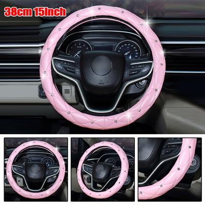 Samochód różowa czerwona osłona kierownicy 37-38cm Bling Protector z Rhinestone dekoracja obudowy kierownicy wnętrze